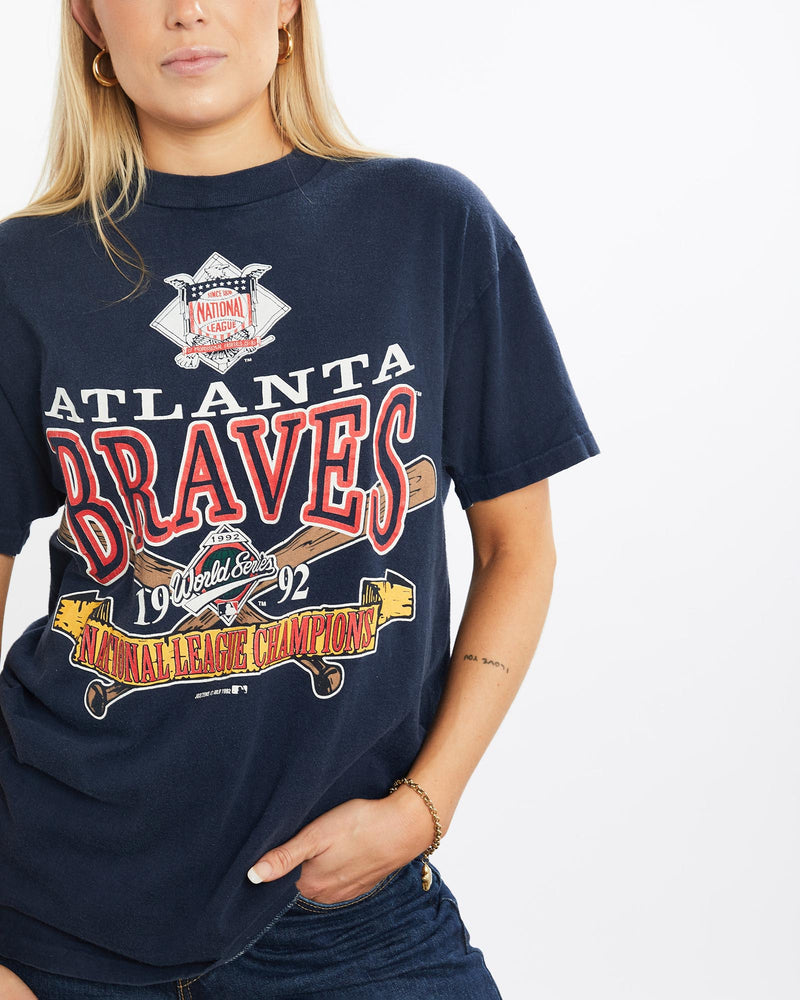 Vintage, 1992, MLB, Atlanta, Braves, Tee, The Real Deal, size small, colour Navy, newtown, sydney, australia, thrift store, opshop, preloved, secondhand, sustainable, retro, antique, 70s, 80s, 90s, 2000s, 00s, fashion, clothing, streetwear, trendy, garment, style, boutique, store, shop, archive, sale, cheap, best, top, T-Shirts