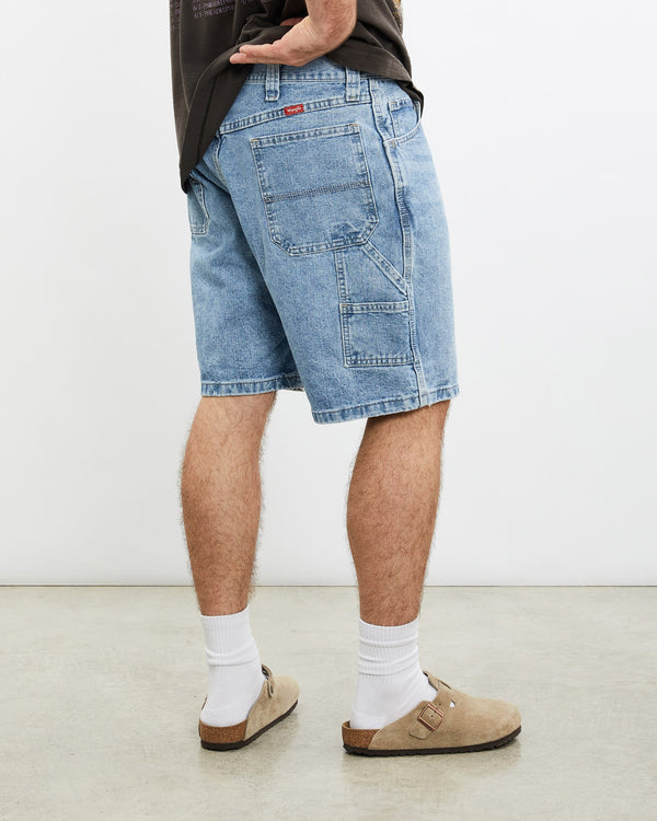 Vintage, Wrangler, Denim, Carpenter, Shorts, The Real Deal, size 34", colour Blue, newtown, sydney, australia, thrift store, opshop, preloved, secondhand, sustainable, retro, antique, 70s, 80s, 90s, 2000s, 00s, fashion, clothing, streetwear, trendy, garment, style, boutique, store, shop, archive, sale, cheap, best, top, Shorts