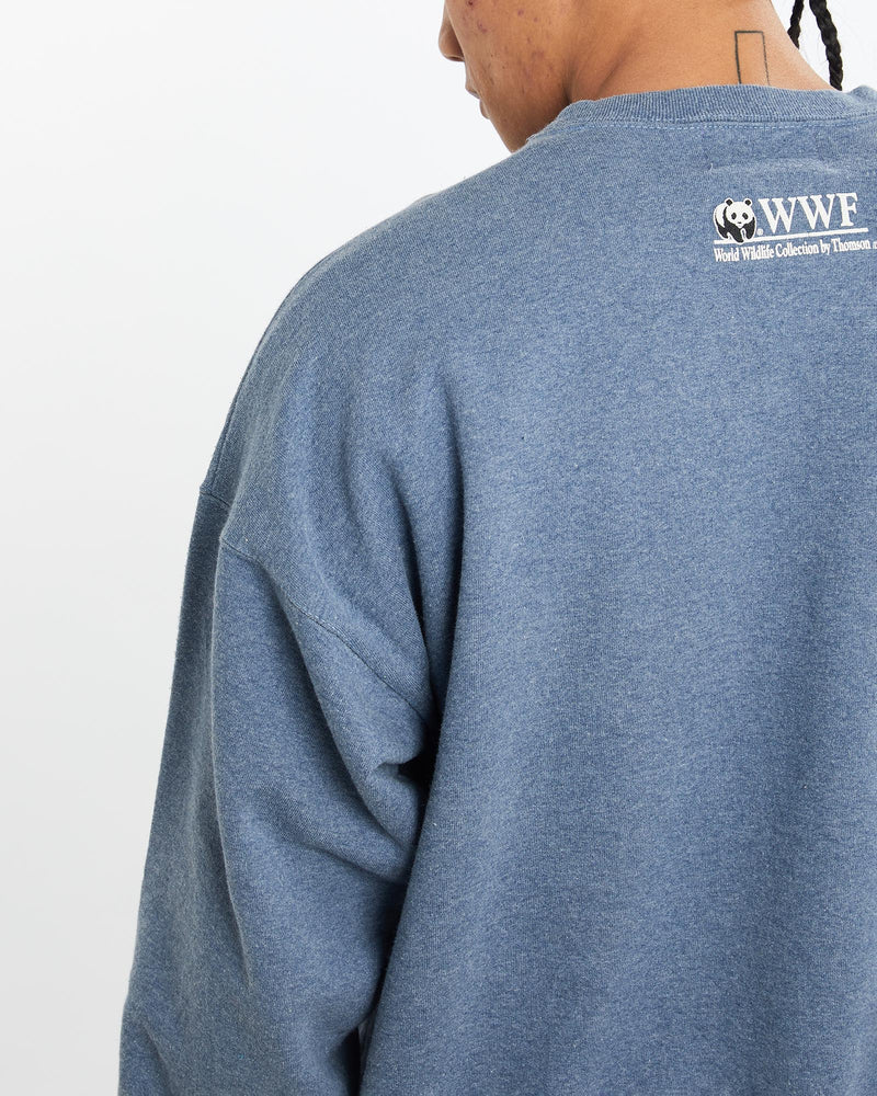 Vintage, 90s, WWF, Zebra, Wildlife, Sweatshirt, The Real Deal, size large, colour Blue, newtown, sydney, australia, thrift store, opshop, preloved, secondhand, sustainable, retro, antique, 70s, 80s, 90s, 2000s, 00s, fashion, clothing, streetwear, trendy, garment, style, boutique, store, shop, archive, sale, cheap, best, top, Sweats and hoodies