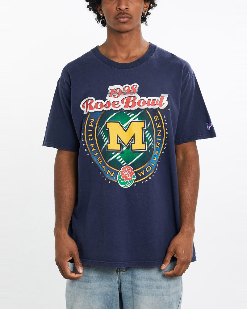 Vintage, 1998, NCAA, University, of, Michigan, Wolverines, Rose, Bowl, Tee, The Real Deal, size large, colour Navy, newtown, sydney, australia, thrift store, opshop, preloved, secondhand, sustainable, retro, antique, 70s, 80s, 90s, 2000s, 00s, fashion, clothing, streetwear, trendy, garment, style, boutique, store, shop, archive, sale, cheap, best, top, T-Shirts