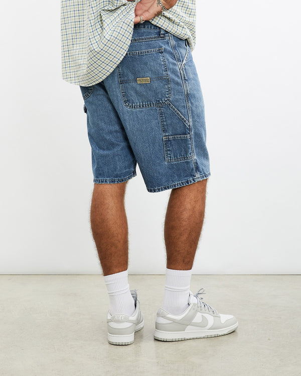 Vintage, Wrangler, Denim, Carpenter, Shorts, The Real Deal, size 35", colour Blue, newtown, sydney, australia, thrift store, opshop, preloved, secondhand, sustainable, retro, antique, 70s, 80s, 90s, 2000s, 00s, fashion, clothing, streetwear, trendy, garment, style, boutique, store, shop, archive, sale, cheap, best, top, Shorts