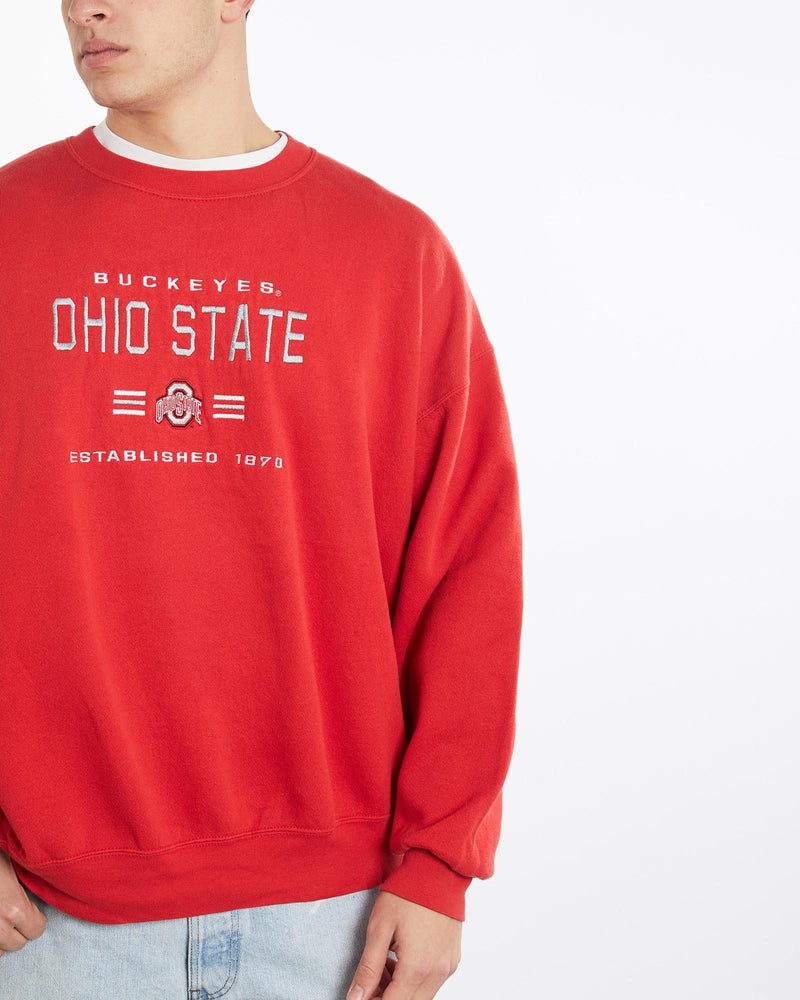Vintage, 90s, NCAA, Ohio, State, Buckeyes, Sweatshirt, The Real Deal, size double extra large, colour Red, newtown, sydney, australia, thrift store, opshop, preloved, secondhand, sustainable, retro, antique, 70s, 80s, 90s, 2000s, 00s, fashion, clothing, streetwear, trendy, garment, style, boutique, store, shop, archive, sale, cheap, best, top, Sweats and hoodies