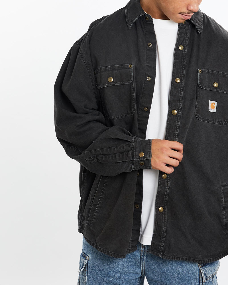 Vintage, 90s, Carhartt, Flanelette, Lined, Button, Up, Shirt, The Real Deal, size double extra large, colour Black, newtown, sydney, australia, thrift store, opshop, preloved, secondhand, sustainable, retro, antique, 70s, 80s, 90s, 2000s, 00s, fashion, clothing, streetwear, trendy, garment, style, boutique, store, shop, archive, sale, cheap, best, top, Shirts