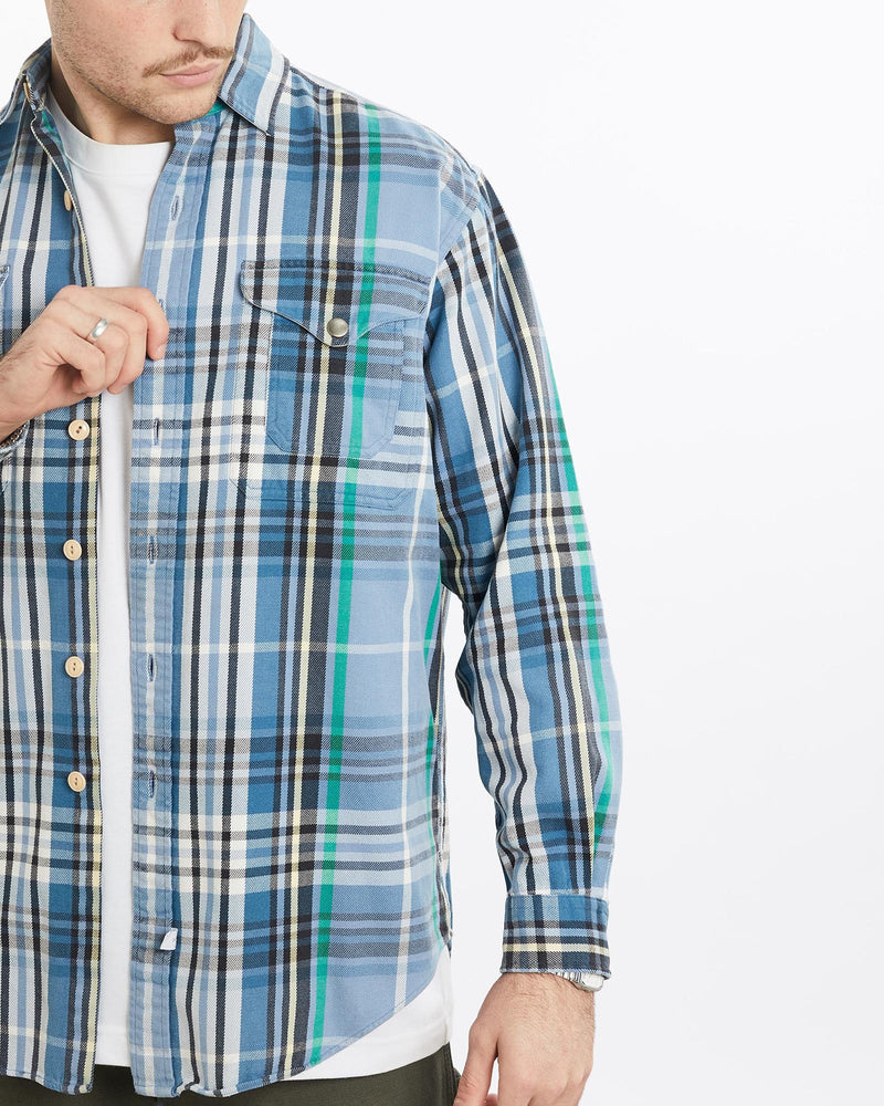 Vintage, 90s, Polo, Ralph, Lauren, Flannelette, Button, Up, Shirt, The Real Deal, size extra large, colour Blue, newtown, sydney, australia, thrift store, opshop, preloved, secondhand, sustainable, retro, antique, 70s, 80s, 90s, 2000s, 00s, fashion, clothing, streetwear, trendy, garment, style, boutique, store, shop, archive, sale, cheap, best, top, Shirts