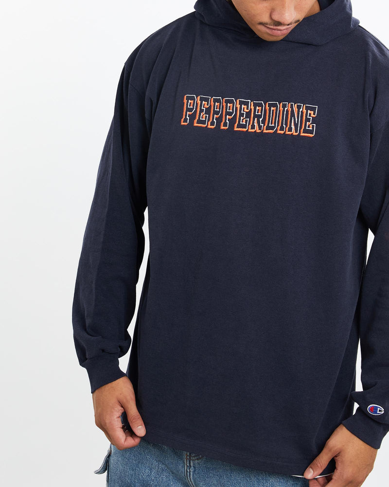 Vintage, 90s, Champion, Pepperdine, University, Lightweight, Hooded, Sweatshirt, The Real Deal, size large, colour Blue, newtown, sydney, australia, thrift store, opshop, preloved, secondhand, sustainable, retro, antique, 70s, 80s, 90s, 2000s, 00s, fashion, clothing, streetwear, trendy, garment, style, boutique, store, shop, archive, sale, cheap, best, top, Sweats and hoodies