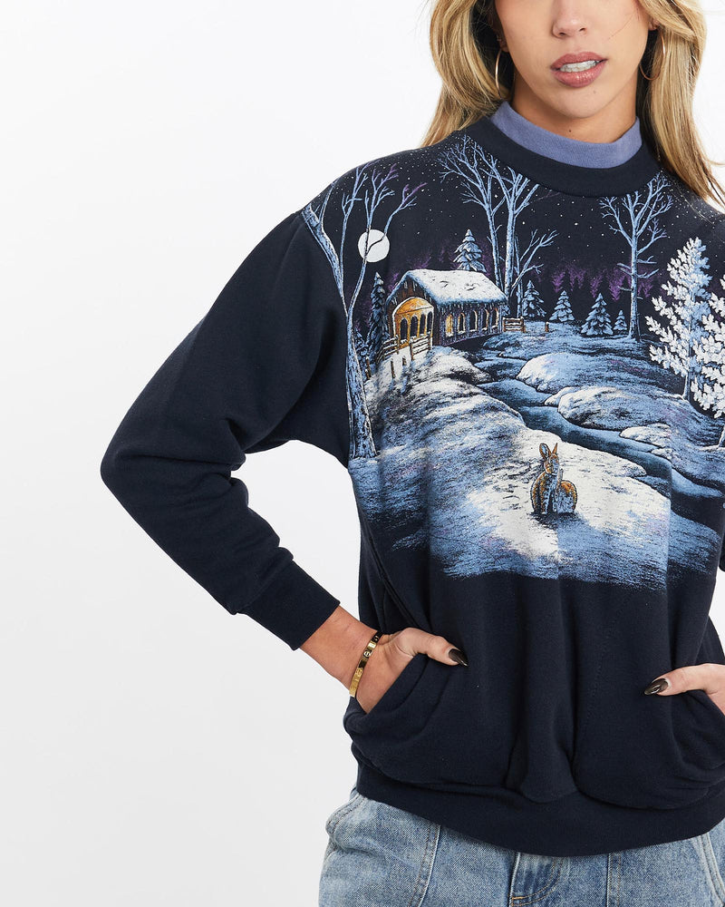 Vintage, 90s, Winter, Scene, Mock, Neck, Sweatshirt, The Real Deal, size double extra small, colour Multicolour, newtown, sydney, australia, thrift store, opshop, preloved, secondhand, sustainable, retro, antique, 70s, 80s, 90s, 2000s, 00s, fashion, clothing, streetwear, trendy, garment, style, boutique, store, shop, archive, sale, cheap, best, top, Sweats and hoodies