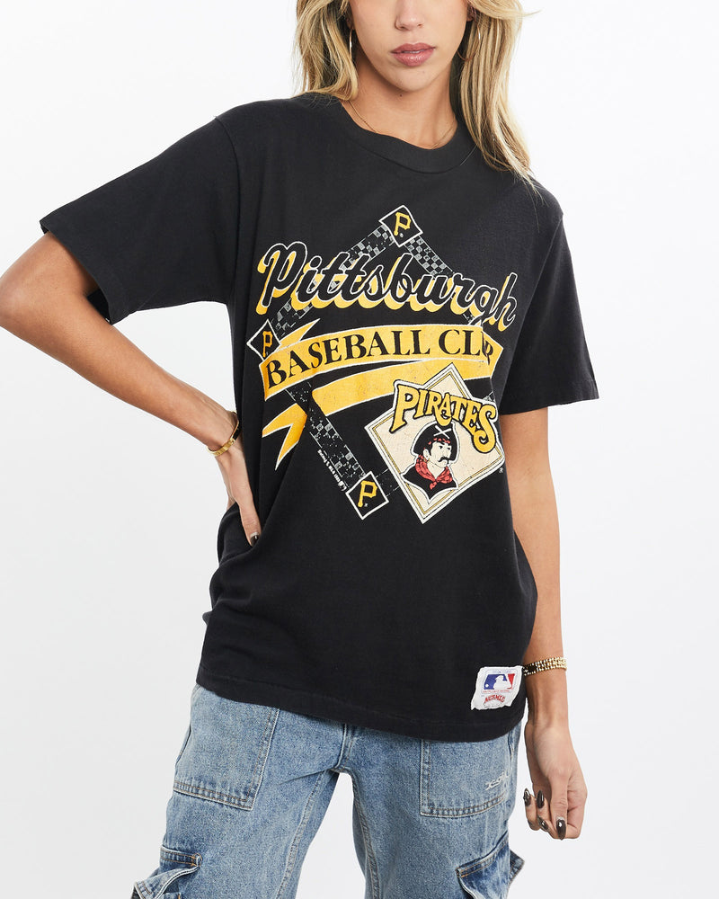 Vintage, 1989, MLB, Pittsburgh, Pirates, Tee, The Real Deal, size extra small, colour Black, newtown, sydney, australia, thrift store, opshop, preloved, secondhand, sustainable, retro, antique, 70s, 80s, 90s, 2000s, 00s, fashion, clothing, streetwear, trendy, garment, style, boutique, store, shop, archive, sale, cheap, best, top, T-Shirts
