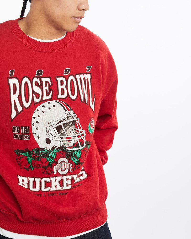Vintage, 1997, NCAA, Ohio, State, Buckeyes, Rose, Bowl, Sweatshirt, The Real Deal, size large, colour Red, newtown, sydney, australia, thrift store, opshop, preloved, secondhand, sustainable, retro, antique, 70s, 80s, 90s, 2000s, 00s, fashion, clothing, streetwear, trendy, garment, style, boutique, store, shop, archive, sale, cheap, best, top, Sweats and hoodies