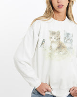 Vintage, 90s, Kitten, Sweatshirt, The Real Deal, size extra small, colour White, newtown, sydney, australia, thrift store, opshop, preloved, secondhand, sustainable, retro, antique, 70s, 80s, 90s, 2000s, 00s, fashion, clothing, streetwear, trendy, garment, style, boutique, store, shop, archive, sale, cheap, best, top, Sweats and hoodies