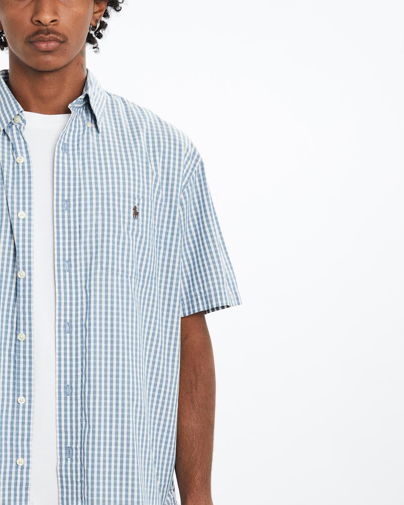 Vintage, 90s, Polo, Ralph, Lauren, Short, Sleeve, Button, Up, Shirt, The Real Deal, size large, colour Blue, newtown, sydney, australia, thrift store, opshop, preloved, secondhand, sustainable, retro, antique, 70s, 80s, 90s, 2000s, 00s, fashion, clothing, streetwear, trendy, garment, style, boutique, store, shop, archive, sale, cheap, best, top, Shirts