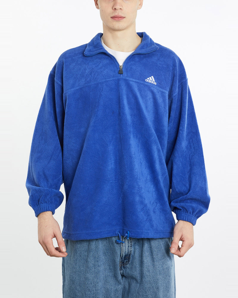 Vintage, 90s, Adidas, Quarter, Zip, Fleece, Sweatshirt, The Real Deal, size extra large, colour Blue, newtown, sydney, australia, thrift store, opshop, preloved, secondhand, sustainable, retro, antique, 70s, 80s, 90s, 2000s, 00s, fashion, clothing, streetwear, trendy, garment, style, boutique, store, shop, archive, sale, cheap, best, top, Sweats and hoodies