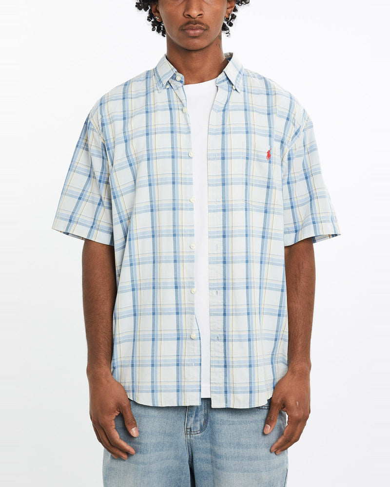 Vintage, 90s, Polo, Ralph, Lauren, Short, Sleeve, Button, Up, Shirt, The Real Deal, size large, colour Blue, newtown, sydney, australia, thrift store, opshop, preloved, secondhand, sustainable, retro, antique, 70s, 80s, 90s, 2000s, 00s, fashion, clothing, streetwear, trendy, garment, style, boutique, store, shop, archive, sale, cheap, best, top, Shirts