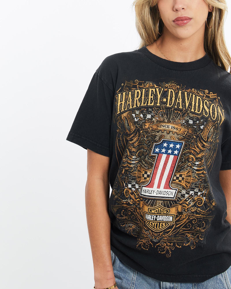 Vintage, Harley, Davidson, Tee, The Real Deal, size extra small, colour Black, newtown, sydney, australia, thrift store, opshop, preloved, secondhand, sustainable, retro, antique, 70s, 80s, 90s, 2000s, 00s, fashion, clothing, streetwear, trendy, garment, style, boutique, store, shop, archive, sale, cheap, best, top, T-Shirts