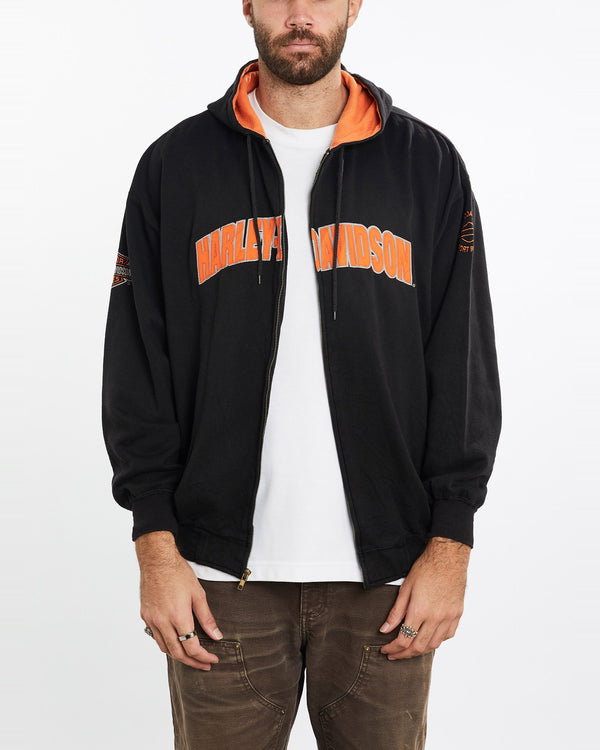 Vintage, Harley, Davidson, Hooded, Sweatshirt, The Real Deal, size large, colour Black, newtown, sydney, australia, thrift store, opshop, preloved, secondhand, sustainable, retro, antique, 70s, 80s, 90s, 2000s, 00s, fashion, clothing, streetwear, trendy, garment, style, boutique, store, shop, archive, sale, cheap, best, top, Sweats and hoodies