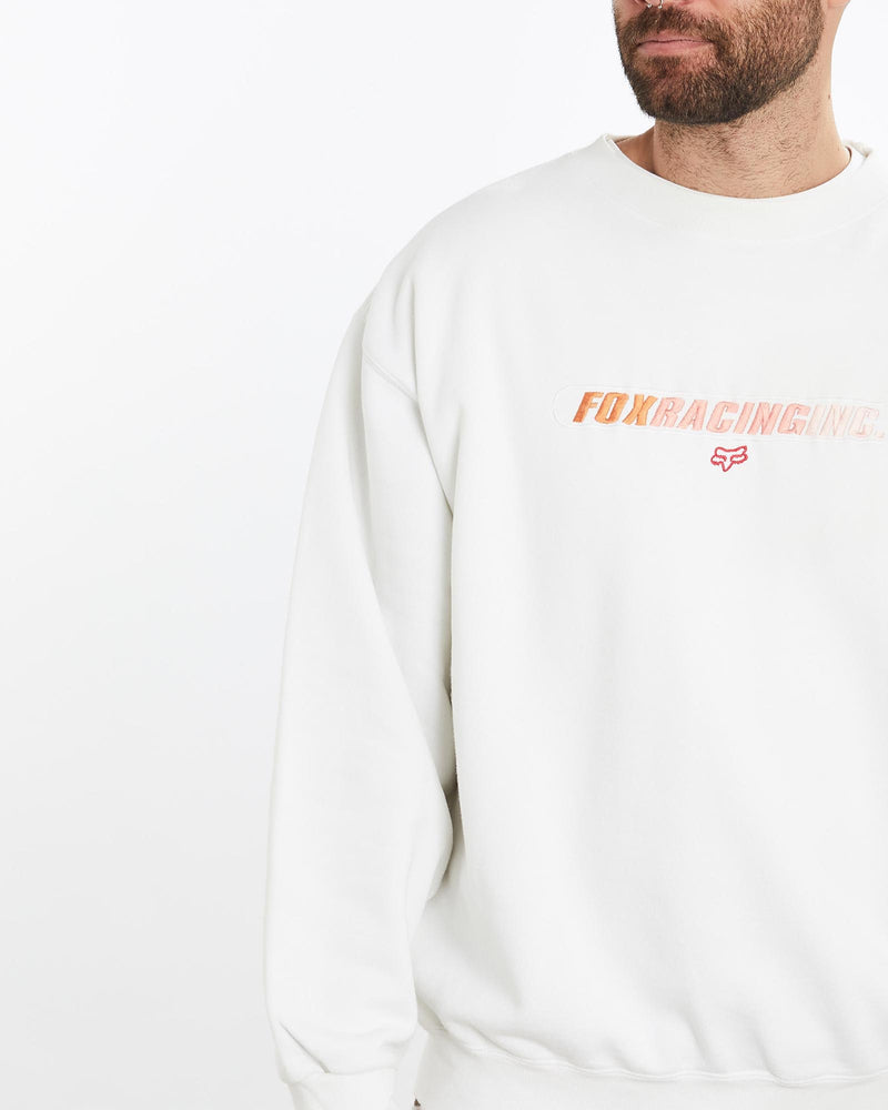 Vintage, Fox, Racing, Sweatshirt, The Real Deal, size extra large, colour White, newtown, sydney, australia, thrift store, opshop, preloved, secondhand, sustainable, retro, antique, 70s, 80s, 90s, 2000s, 00s, fashion, clothing, streetwear, trendy, garment, style, boutique, store, shop, archive, sale, cheap, best, top, Sweats and hoodies