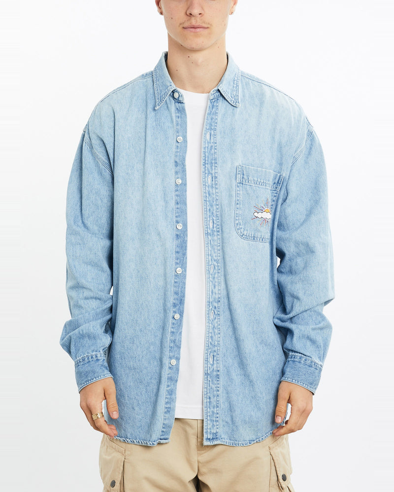 Vintage, 90s, Disney, Winnie, The, Pooh, Denim, Button, Up, Shirt, The Real Deal, size extra large, colour Blue, newtown, sydney, australia, thrift store, opshop, preloved, secondhand, sustainable, retro, antique, 70s, 80s, 90s, 2000s, 00s, fashion, clothing, streetwear, trendy, garment, style, boutique, store, shop, archive, sale, cheap, best, top, Shirts