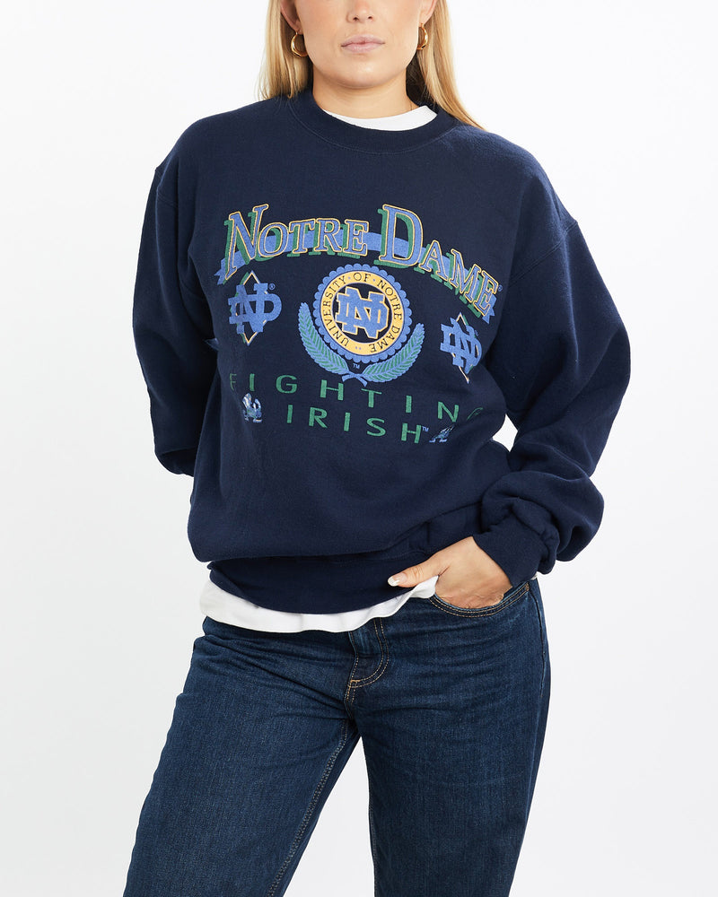 Vintage, 90s, NCAA, Notre, Dame, Fighting, Irish, Sweatshirt, The Real Deal, size medium, colour Navy, newtown, sydney, australia, thrift store, opshop, preloved, secondhand, sustainable, retro, antique, 70s, 80s, 90s, 2000s, 00s, fashion, clothing, streetwear, trendy, garment, style, boutique, store, shop, archive, sale, cheap, best, top, Sweats and hoodies
