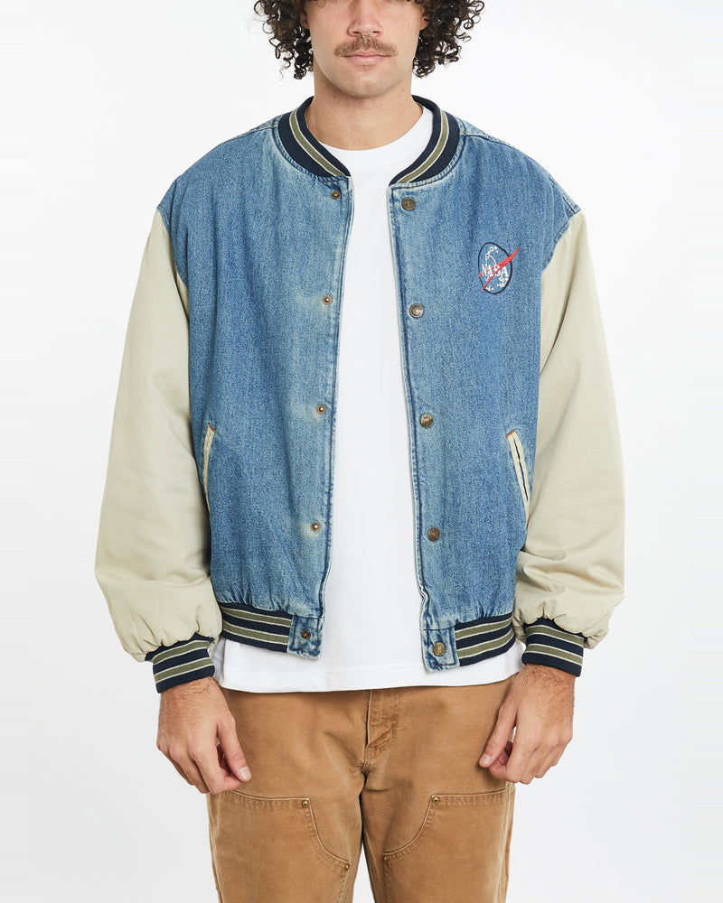 Vintage 90s NASA Denim Bomber Jacket XL The Real Deal