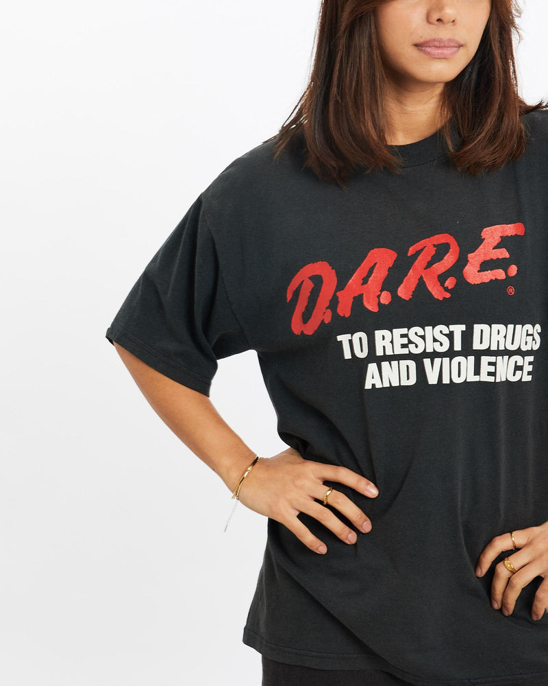 Vintage, 90s, D.A.R.E, Tee, The Real Deal, size extra small, colour Green, newtown, sydney, australia, thrift store, opshop, preloved, secondhand, sustainable, retro, antique, 70s, 80s, 90s, 2000s, 00s, fashion, clothing, streetwear, trendy, garment, style, boutique, store, shop, archive, sale, cheap, best, top, T-Shirts
