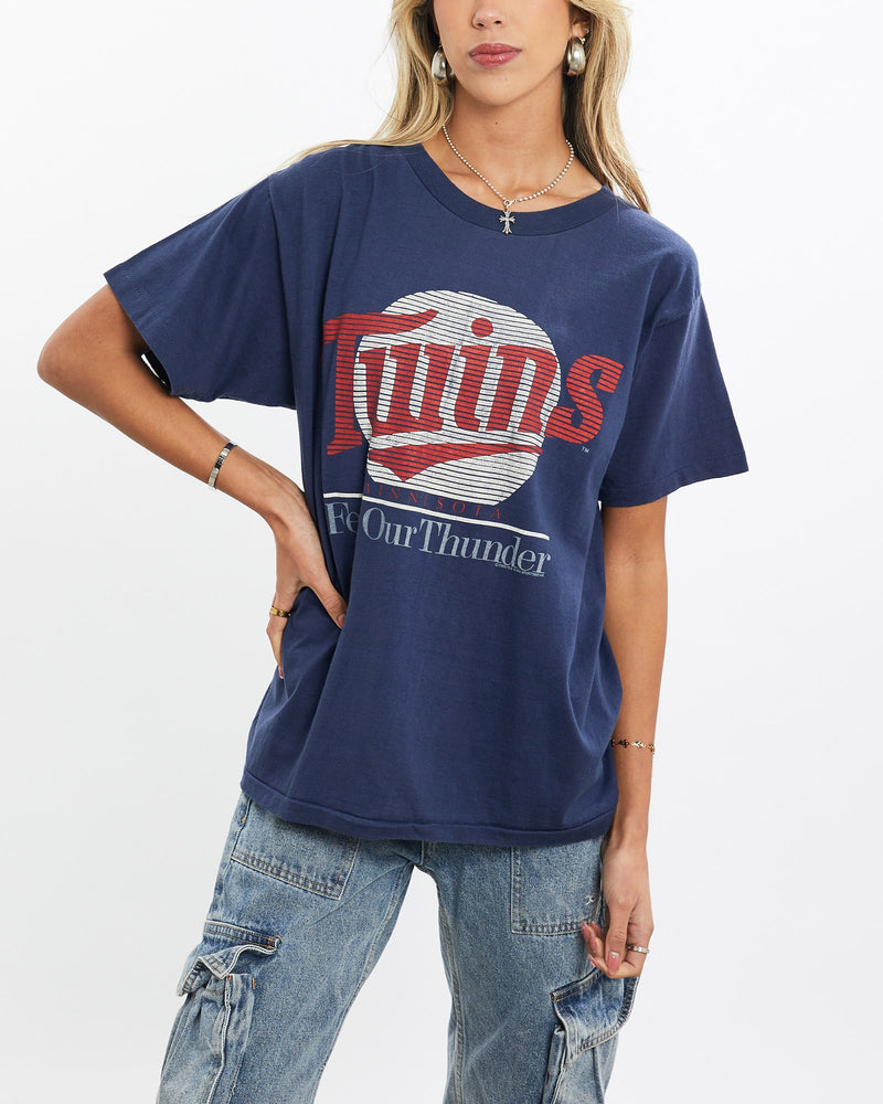 Vintage, 1988, MLB, Minnesota, Twins, Tee, The Real Deal, size small, colour Navy, newtown, sydney, australia, thrift store, opshop, preloved, secondhand, sustainable, retro, antique, 70s, 80s, 90s, 2000s, 00s, fashion, clothing, streetwear, trendy, garment, style, boutique, store, shop, archive, sale, cheap, best, top, T-Shirts