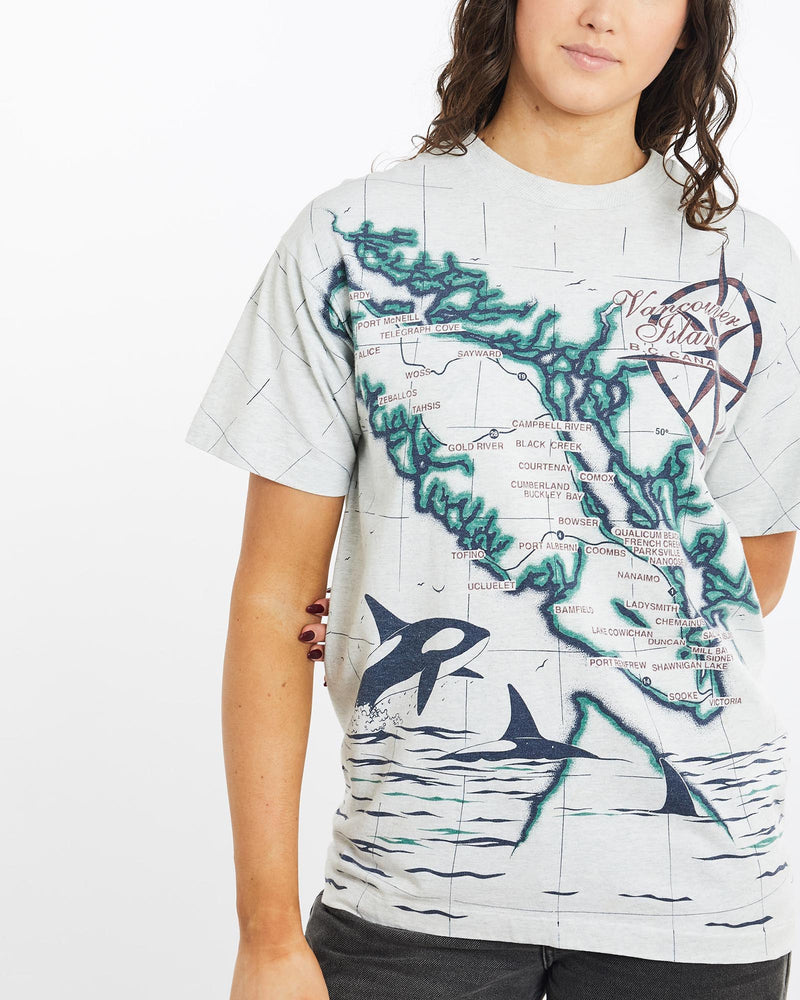 Vintage, 90s, Vancouver, Island, Map, Tee, The Real Deal, size medium, colour Grey, newtown, sydney, australia, thrift store, opshop, preloved, secondhand, sustainable, retro, antique, 70s, 80s, 90s, 2000s, 00s, fashion, clothing, streetwear, trendy, garment, style, boutique, store, shop, archive, sale, cheap, best, top, T-Shirts