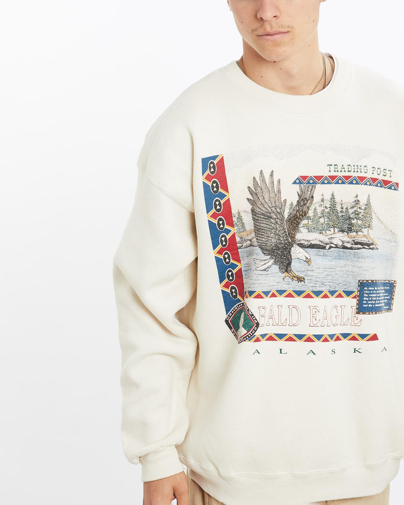 Vintage, 90s, Alaska, Eagle, Wildlife, Sweatshirt, The Real Deal, size extra large, colour Beige, newtown, sydney, australia, thrift store, opshop, preloved, secondhand, sustainable, retro, antique, 70s, 80s, 90s, 2000s, 00s, fashion, clothing, streetwear, trendy, garment, style, boutique, store, shop, archive, sale, cheap, best, top, Sweats and hoodies