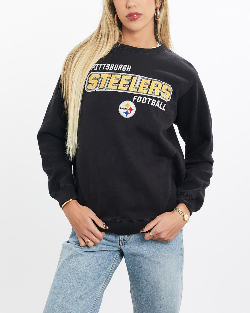Vintage, NFL, Pittsburgh, Steelers, Sweatshirt, The Real Deal, size extra small, colour Black, newtown, sydney, australia, thrift store, opshop, preloved, secondhand, sustainable, retro, antique, 70s, 80s, 90s, 2000s, 00s, fashion, clothing, streetwear, trendy, garment, style, boutique, store, shop, archive, sale, cheap, best, top, Sweats and hoodies