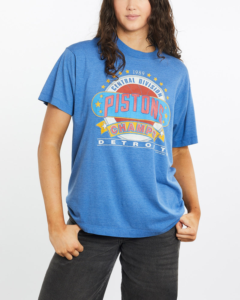 Vintage, 1989, NBA, Detroit, Pistons, Tee, The Real Deal, size medium, colour Blue, newtown, sydney, australia, thrift store, opshop, preloved, secondhand, sustainable, retro, antique, 70s, 80s, 90s, 2000s, 00s, fashion, clothing, streetwear, trendy, garment, style, boutique, store, shop, archive, sale, cheap, best, top, T-Shirts