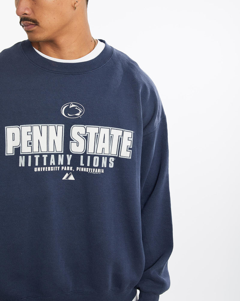 Vintage, NCAA, Penn, State, Nittany, Lions, Sweatshirt, The Real Deal, size large, colour Navy, newtown, sydney, australia, thrift store, opshop, preloved, secondhand, sustainable, retro, antique, 70s, 80s, 90s, 2000s, 00s, fashion, clothing, streetwear, trendy, garment, style, boutique, store, shop, archive, sale, cheap, best, top, Sweats and hoodies