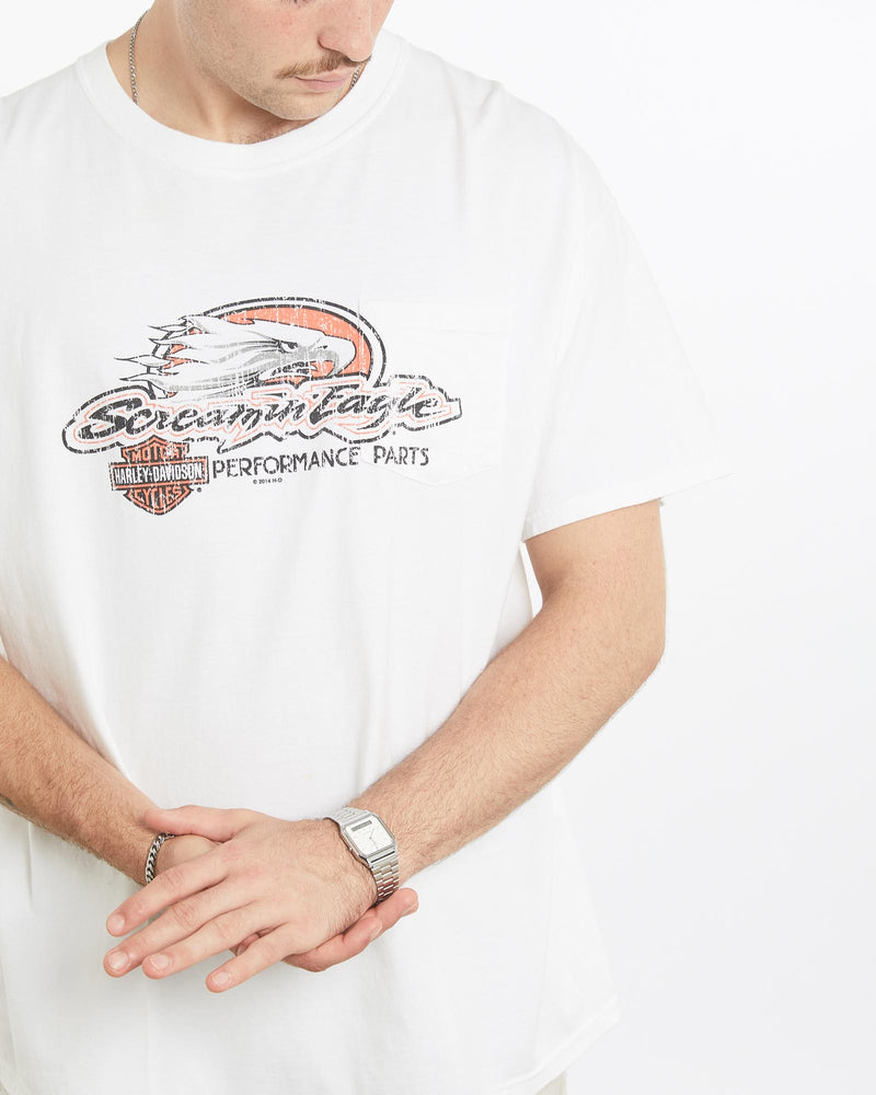 Vintage, Harley, Davidson, Tee, The Real Deal, size extra large, colour White, newtown, sydney, australia, thrift store, opshop, preloved, secondhand, sustainable, retro, antique, 70s, 80s, 90s, 2000s, 00s, fashion, clothing, streetwear, trendy, garment, style, boutique, store, shop, archive, sale, cheap, best, top, T-Shirts
