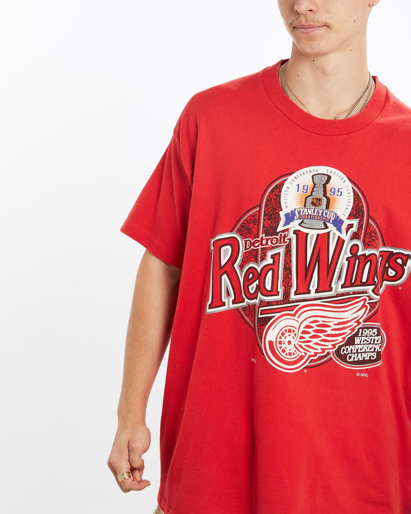 Vintage, 1995, NHL, Detroit, Red, Wings, Tee, The Real Deal, size extra large, colour Red, newtown, sydney, australia, thrift store, opshop, preloved, secondhand, sustainable, retro, antique, 70s, 80s, 90s, 2000s, 00s, fashion, clothing, streetwear, trendy, garment, style, boutique, store, shop, archive, sale, cheap, best, top, T-Shirts
