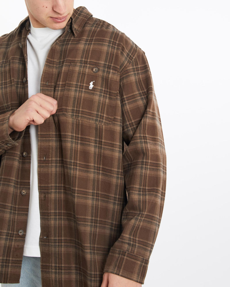Vintage, 90s, Polo, Ralph, Lauren, Flannelette, Button, Up, Shirt, The Real Deal, size double extra large, colour Brown, newtown, sydney, australia, thrift store, opshop, preloved, secondhand, sustainable, retro, antique, 70s, 80s, 90s, 2000s, 00s, fashion, clothing, streetwear, trendy, garment, style, boutique, store, shop, archive, sale, cheap, best, top, Shirts