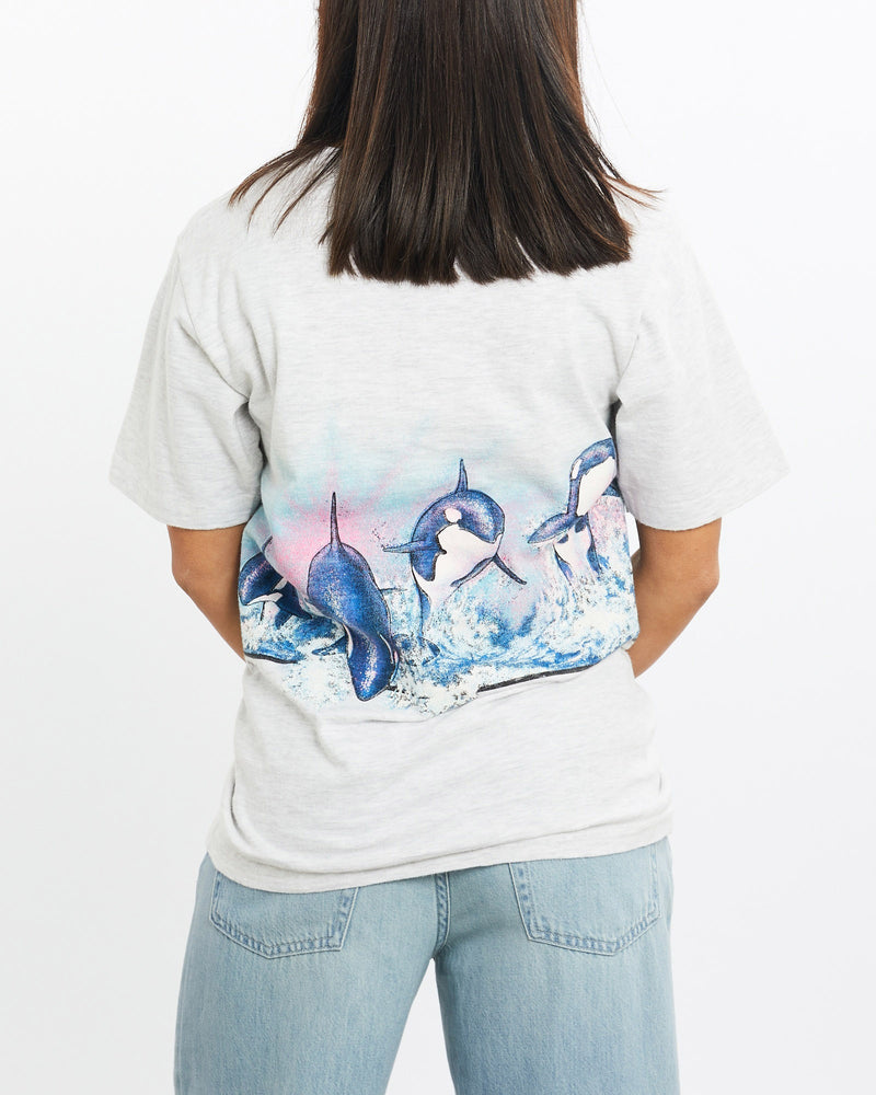 Vintage, 1989, Sea, World, Shamu', Wildlife, Tee, The Real Deal, size double extra small, colour Grey, newtown, sydney, australia, thrift store, opshop, preloved, secondhand, sustainable, retro, antique, 70s, 80s, 90s, 2000s, 00s, fashion, clothing, streetwear, trendy, garment, style, boutique, store, shop, archive, sale, cheap, best, top, T-Shirts