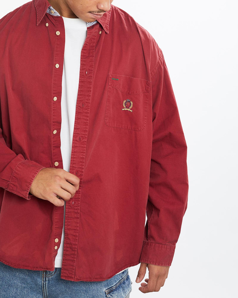 Vintage, 90s, Tommy, Hilfiger, Button, Up, Shirt, The Real Deal, size extra large, colour Burgundy, newtown, sydney, australia, thrift store, opshop, preloved, secondhand, sustainable, retro, antique, 70s, 80s, 90s, 2000s, 00s, fashion, clothing, streetwear, trendy, garment, style, boutique, store, shop, archive, sale, cheap, best, top, Shirts
