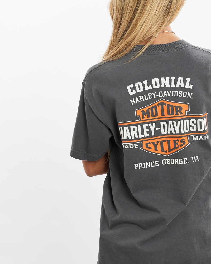 Harley, Davidson, Tee, The Real Deal, size small, colour Grey, newtown, sydney, australia, thrift store, opshop, preloved, secondhand, sustainable, retro, antique, 70s, 80s, 90s, 2000s, 00s, fashion, clothing, streetwear, trendy, garment, style, boutique, store, shop, archive, sale, cheap, best, top, T-Shirts