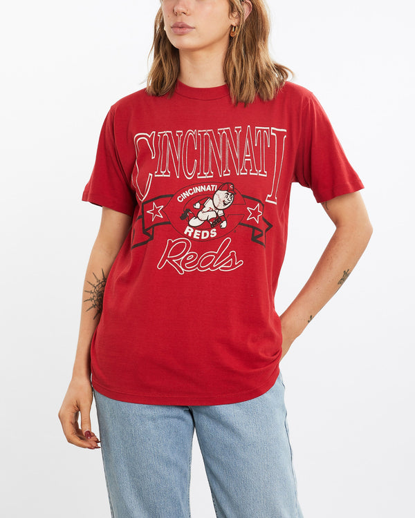Vintage, 80s, MLB, Cincinnati, Reds, Tee, The Real Deal, size medium, colour Red, newtown, sydney, australia, thrift store, opshop, preloved, secondhand, sustainable, retro, antique, 70s, 80s, 90s, 2000s, 00s, fashion, clothing, streetwear, trendy, garment, style, boutique, store, shop, archive, sale, cheap, best, top, T-Shirts