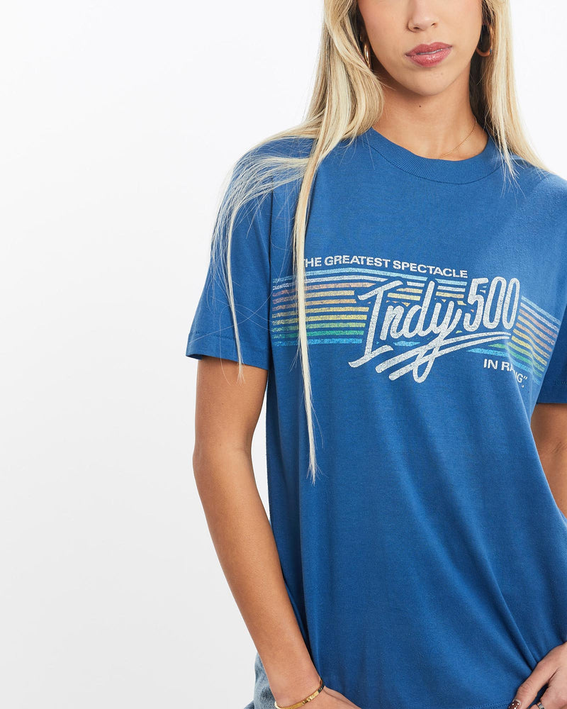Vintage, 80s, Indy, 500, Racing, Tee, The Real Deal, size extra small, colour Blue, newtown, sydney, australia, thrift store, opshop, preloved, secondhand, sustainable, retro, antique, 70s, 80s, 90s, 2000s, 00s, fashion, clothing, streetwear, trendy, garment, style, boutique, store, shop, archive, sale, cheap, best, top, T-Shirts