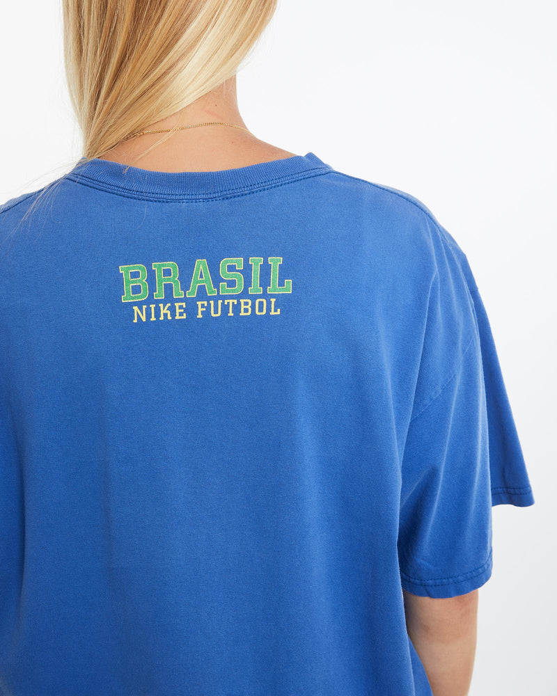 Vintage, Nike, Brazil, Futbol, Tee, The Real Deal, size large, colour Blue, newtown, sydney, australia, thrift store, opshop, preloved, secondhand, sustainable, retro, antique, 70s, 80s, 90s, 2000s, 00s, fashion, clothing, streetwear, trendy, garment, style, boutique, store, shop, archive, sale, cheap, best, top, T-Shirts