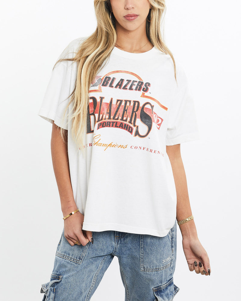 Vintage, 1992, NBA, Portland, Trail, Blazers, Tee, The Real Deal, size small, colour White, newtown, sydney, australia, thrift store, opshop, preloved, secondhand, sustainable, retro, antique, 70s, 80s, 90s, 2000s, 00s, fashion, clothing, streetwear, trendy, garment, style, boutique, store, shop, archive, sale, cheap, best, top, T-Shirts