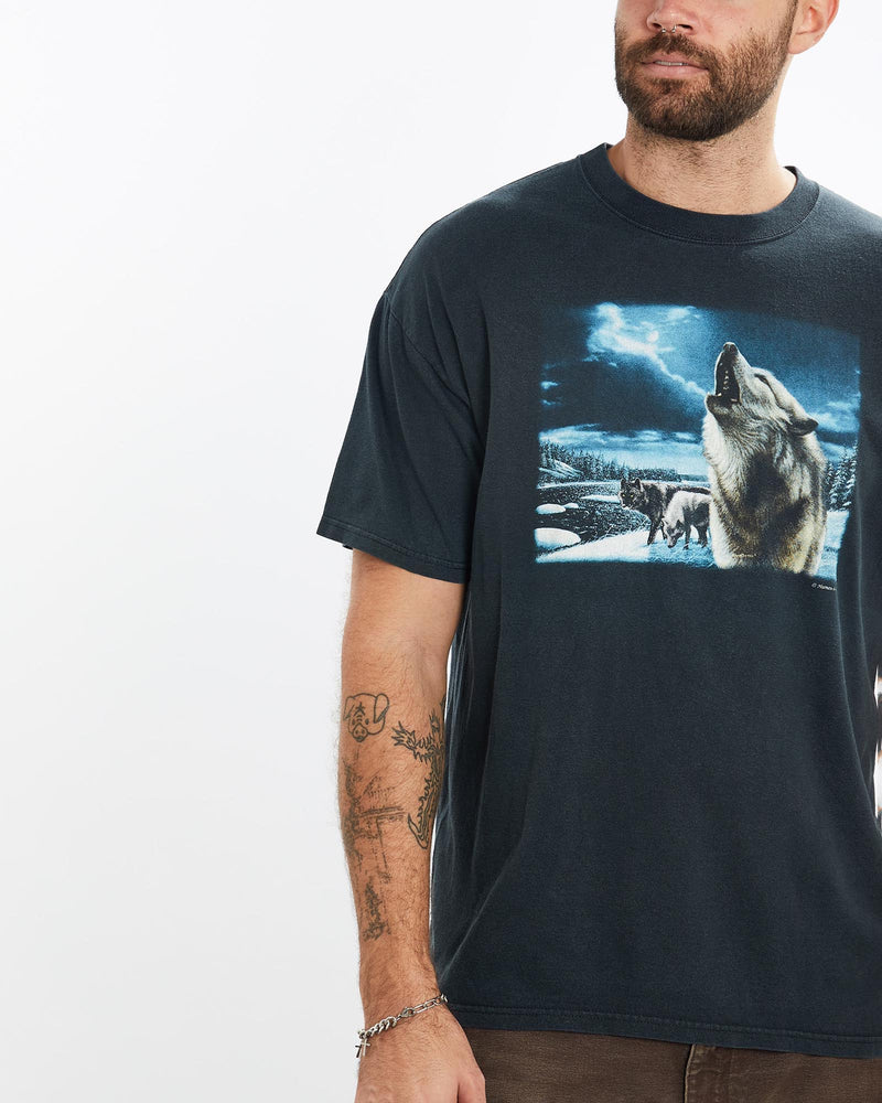Vintage, Wolf, Wildlife, Tee, The Real Deal, size extra large, colour Navy, newtown, sydney, australia, thrift store, opshop, preloved, secondhand, sustainable, retro, antique, 70s, 80s, 90s, 2000s, 00s, fashion, clothing, streetwear, trendy, garment, style, boutique, store, shop, archive, sale, cheap, best, top, T-Shirts