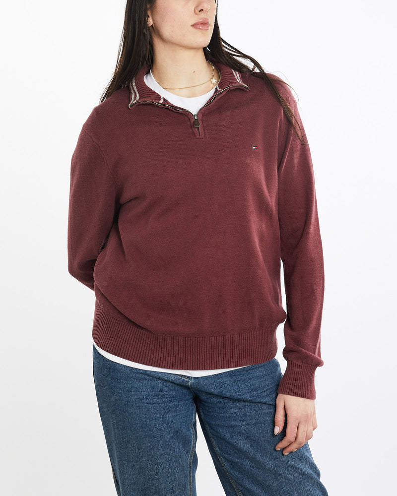 Vintage, Tommy, Hilfiger, Quarter, Zip, Sweater, The Real Deal, size medium, colour Burgundy, newtown, sydney, australia, thrift store, opshop, preloved, secondhand, sustainable, retro, antique, 70s, 80s, 90s, 2000s, 00s, fashion, clothing, streetwear, trendy, garment, style, boutique, store, shop, archive, sale, cheap, best, top, Sweats and hoodies