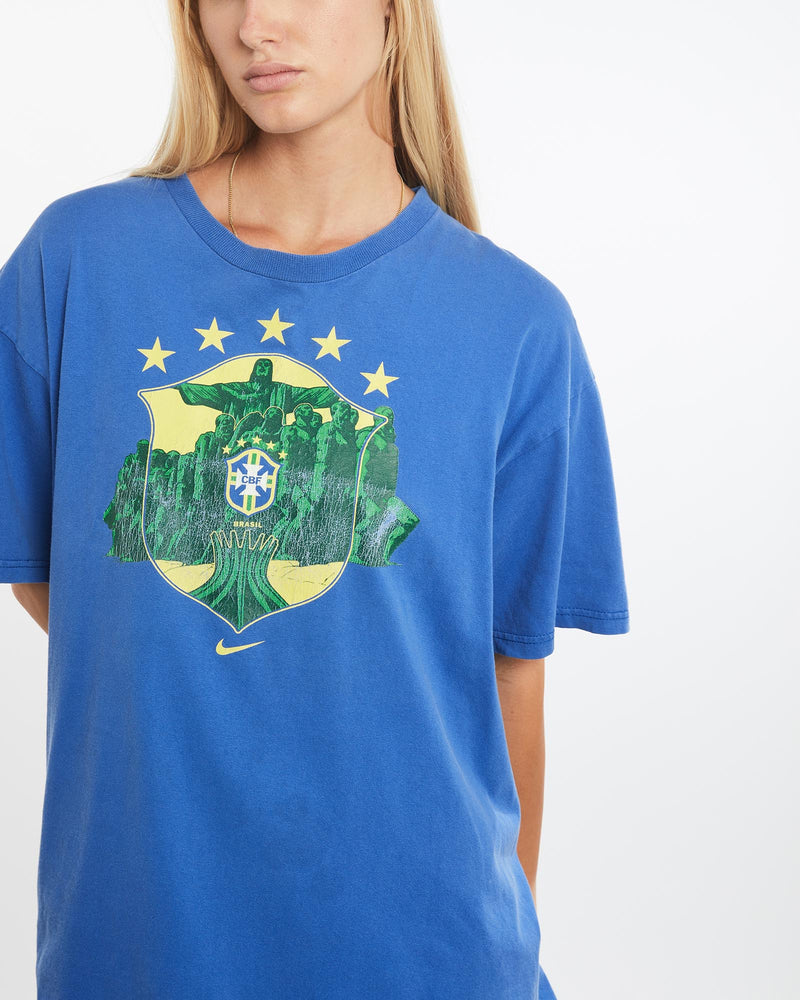 Vintage, Nike, Brazil, Futbol, Tee, The Real Deal, size large, colour Blue, newtown, sydney, australia, thrift store, opshop, preloved, secondhand, sustainable, retro, antique, 70s, 80s, 90s, 2000s, 00s, fashion, clothing, streetwear, trendy, garment, style, boutique, store, shop, archive, sale, cheap, best, top, T-Shirts