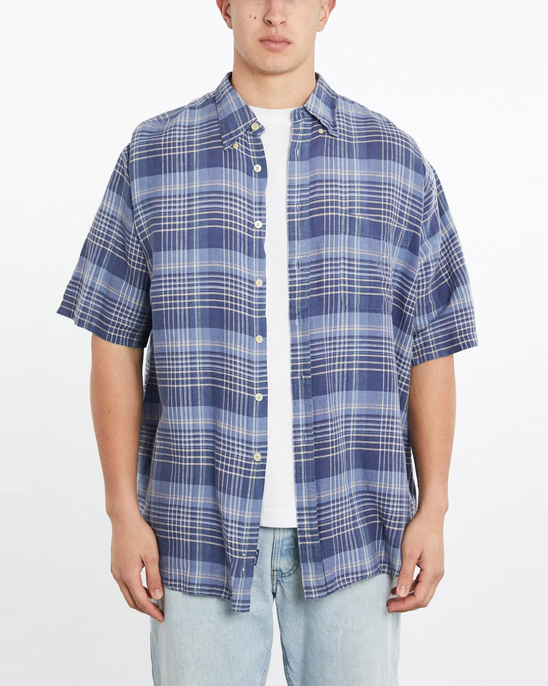 Vintage, 90s, Nautica, Short, Sleeve, Button, Up, Shirt, The Real Deal, size double extra large, colour Blue, newtown, sydney, australia, thrift store, opshop, preloved, secondhand, sustainable, retro, antique, 70s, 80s, 90s, 2000s, 00s, fashion, clothing, streetwear, trendy, garment, style, boutique, store, shop, archive, sale, cheap, best, top, Shirts