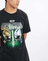Vintage, NFL, Saints, vs, Colts, Super, Bowl, Tee, The Real Deal, size large, colour Black, newtown, sydney, australia, thrift store, opshop, preloved, secondhand, sustainable, retro, antique, 70s, 80s, 90s, 2000s, 00s, fashion, clothing, streetwear, trendy, garment, style, boutique, store, shop, archive, sale, cheap, best, top, T-Shirts