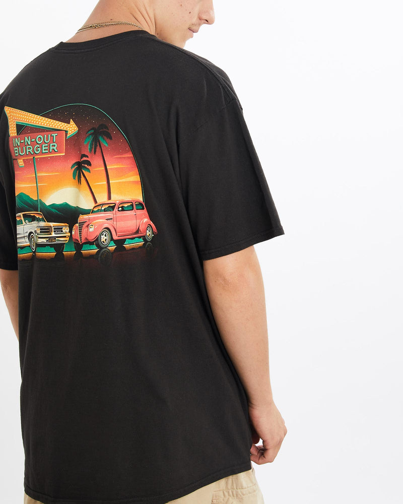 Vintage, In-N-Out, Burger, Tee, The Real Deal, size large, colour Black, newtown, sydney, australia, thrift store, opshop, preloved, secondhand, sustainable, retro, antique, 70s, 80s, 90s, 2000s, 00s, fashion, clothing, streetwear, trendy, garment, style, boutique, store, shop, archive, sale, cheap, best, top, T-Shirts
