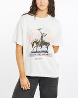 Vintage, 1989, Native, American, Calling, The, Buffalo', Tee, The Real Deal, size medium, colour White, newtown, sydney, australia, thrift store, opshop, preloved, secondhand, sustainable, retro, antique, 70s, 80s, 90s, 2000s, 00s, fashion, clothing, streetwear, trendy, garment, style, boutique, store, shop, archive, sale, cheap, best, top, T-Shirts