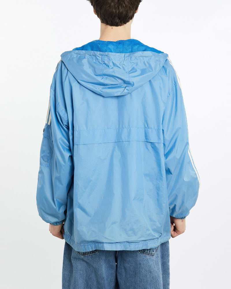 Vintage, 90s, Adidas, Windbreaker, Jacket, The Real Deal, size extra large, colour Blue, newtown, sydney, australia, thrift store, opshop, preloved, secondhand, sustainable, retro, antique, 70s, 80s, 90s, 2000s, 00s, fashion, clothing, streetwear, trendy, garment, style, boutique, store, shop, archive, sale, cheap, best, top, Jackets