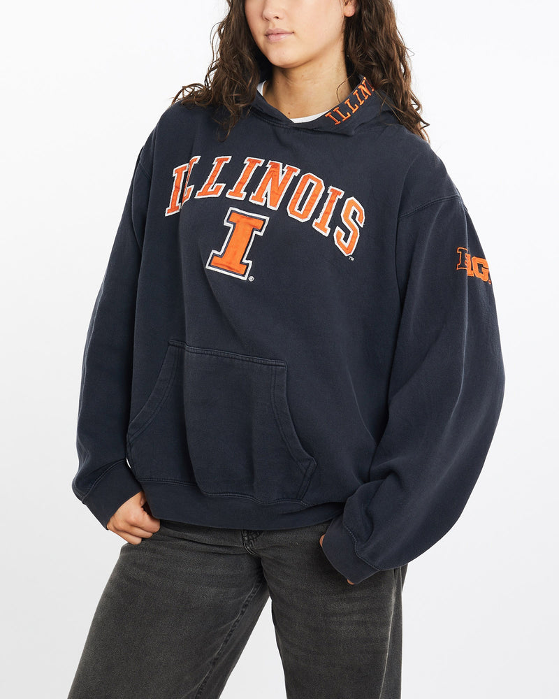 Vintage, NCAA, University, of, Illinois, Fighting, Illini, Hooded, Sweatshirt, The Real Deal, size large, colour Navy, newtown, sydney, australia, thrift store, opshop, preloved, secondhand, sustainable, retro, antique, 70s, 80s, 90s, 2000s, 00s, fashion, clothing, streetwear, trendy, garment, style, boutique, store, shop, archive, sale, cheap, best, top, Sweats and hoodies