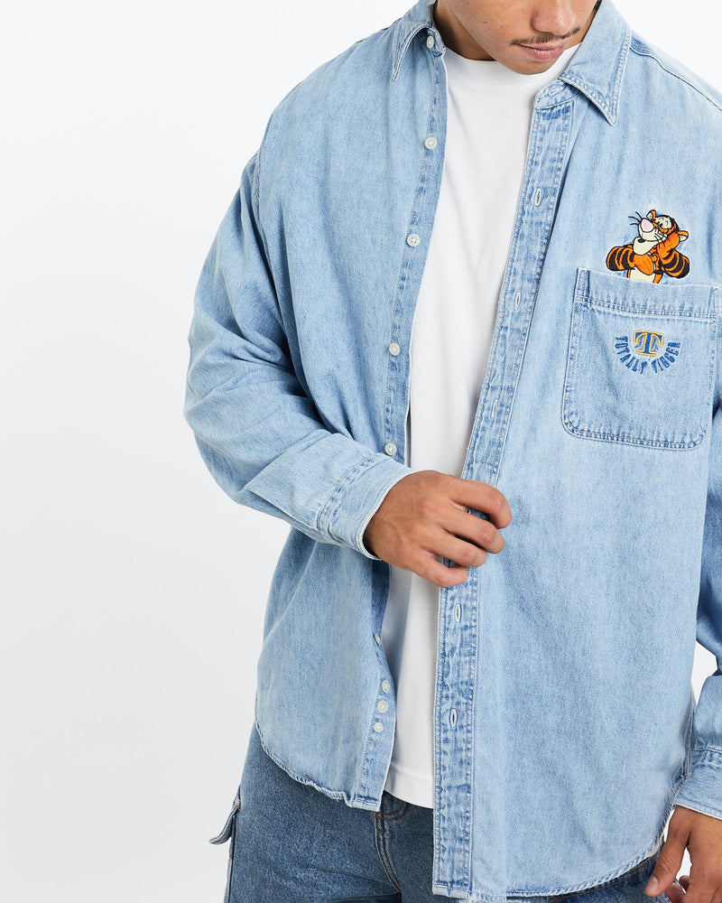 Vintage, 90s, Disney, Winnie, The, Pooh, Tigger', Denim, Button, Up, Shirt, The Real Deal, size extra large, colour Blue, newtown, sydney, australia, thrift store, opshop, preloved, secondhand, sustainable, retro, antique, 70s, 80s, 90s, 2000s, 00s, fashion, clothing, streetwear, trendy, garment, style, boutique, store, shop, archive, sale, cheap, best, top, Shirts
