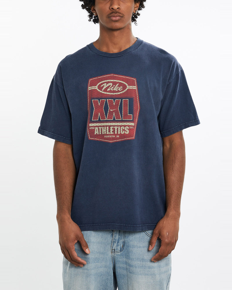 Vintage, 90s, Nike, Athletics, Tee, The Real Deal, size large, colour Navy, newtown, sydney, australia, thrift store, opshop, preloved, secondhand, sustainable, retro, antique, 70s, 80s, 90s, 2000s, 00s, fashion, clothing, streetwear, trendy, garment, style, boutique, store, shop, archive, sale, cheap, best, top, T-Shirts